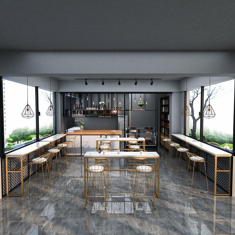 Faux Marble Bar Table Set Glam Style 1/3/5 Pieces Rectangle Counter Table