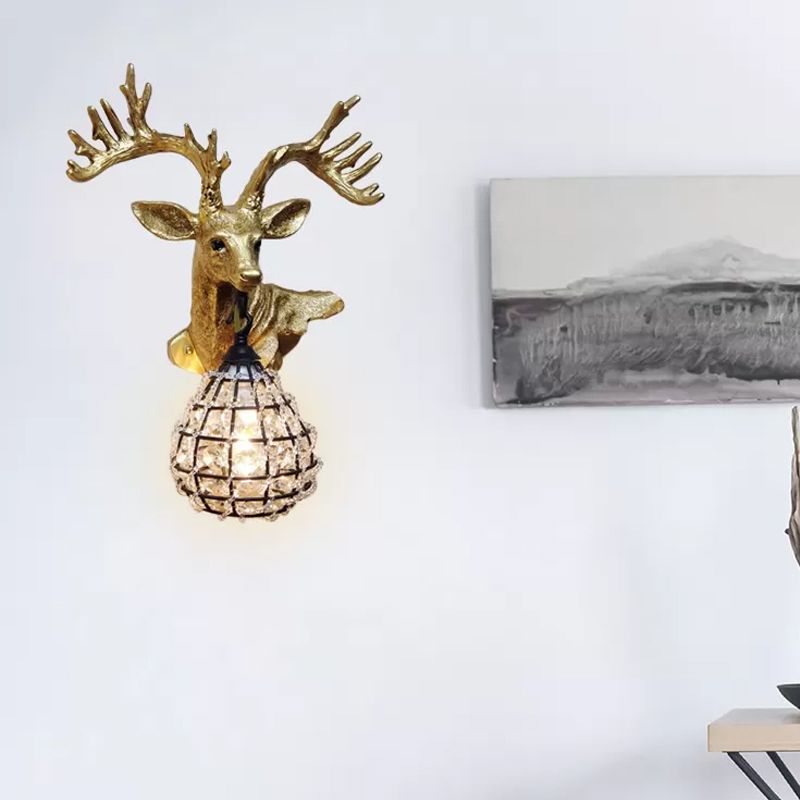 Splicador de pared de alces de resina 1 Light 1 Light Bedroom Lighting Lighting en negro/dorado, izquierda/derecha