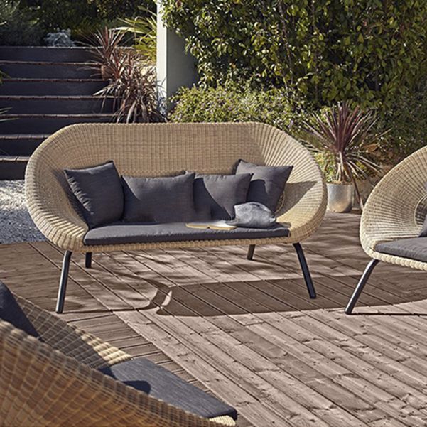 Tropical Rattan and Metal Frame Outdoor Sofa Water Resistant Patio Sofa