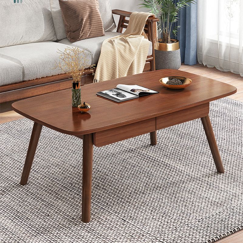 Modern Wood Texture Walnut/wood Rectangle with Drawer Coffee Table