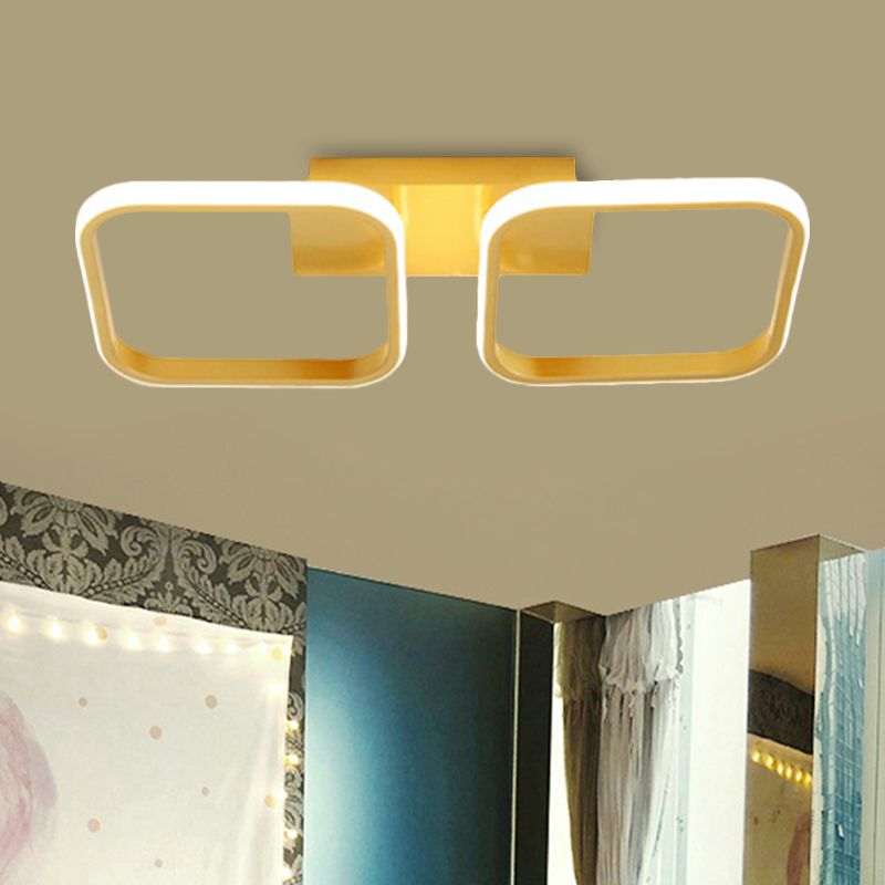 21.5"/31"/41" L Square Semi Flush Lamp Contemporary Acrylic Black/Gold LED Ceiling Mount Fixture in Warm/White Light