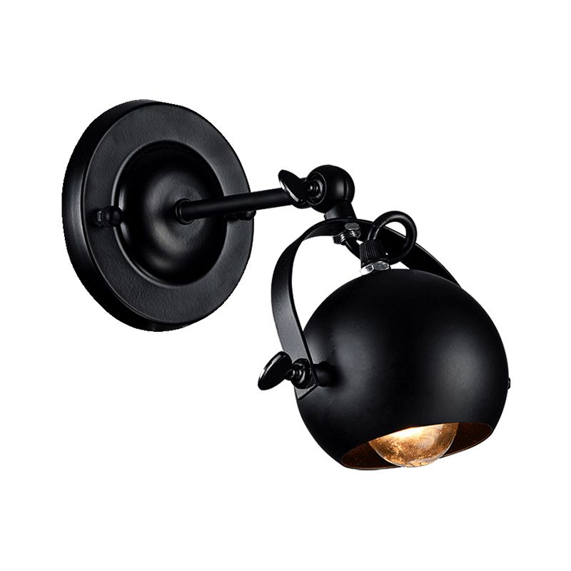 1 Bulb Wall Lamp Industrial Global Shade Metal Adjustable Sconce Lighting in Black for Restaurant