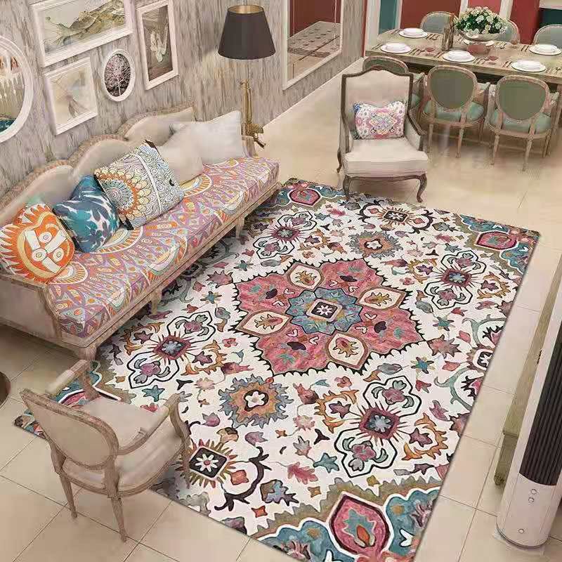 Orange Vintage Rug Polyester Graphic Rug Stain Resistant Rug for Drawing Room