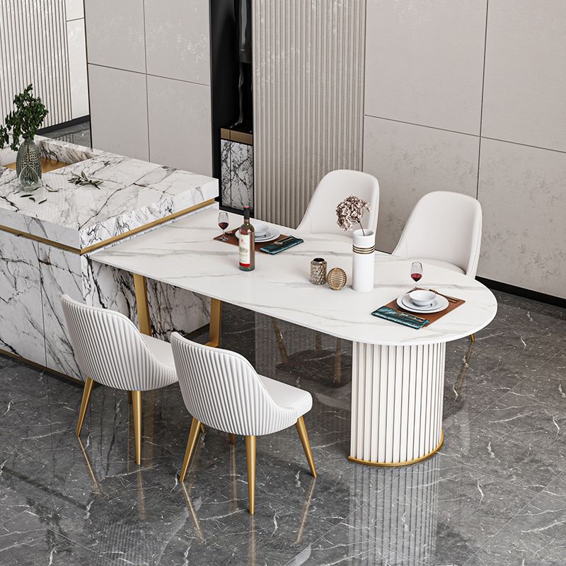 Free Form Fixed Kitchen Table Luxury Sintered Stone Double Base Table