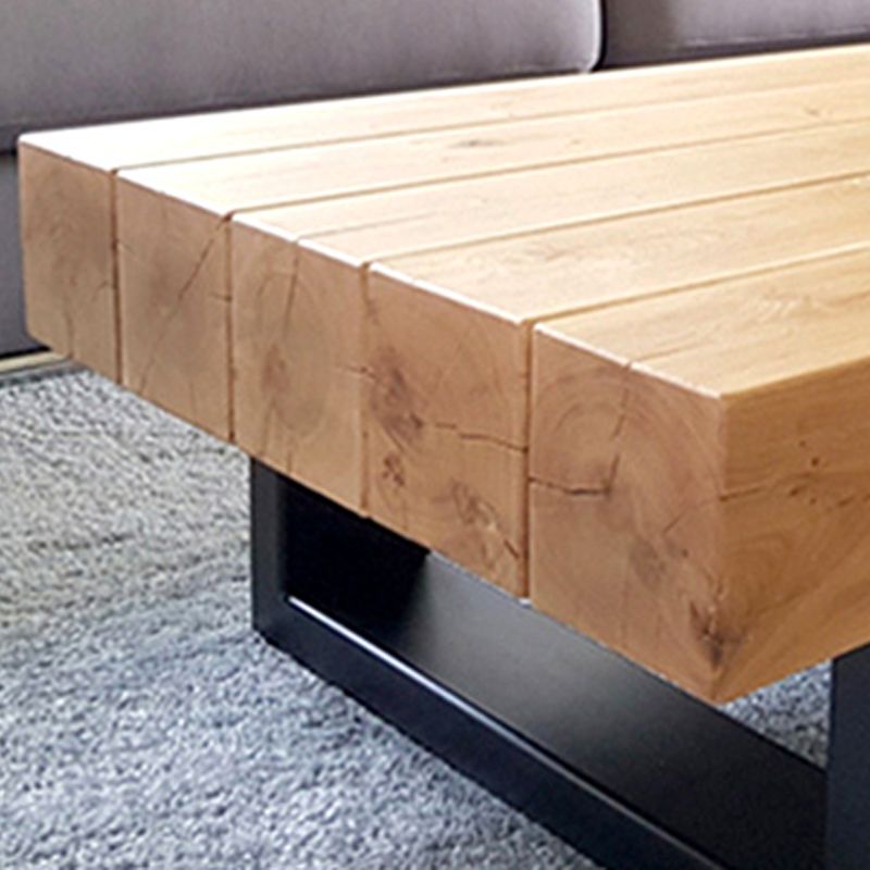 Solid Wood Coffee Table with Metal Sled Legs for Living Room