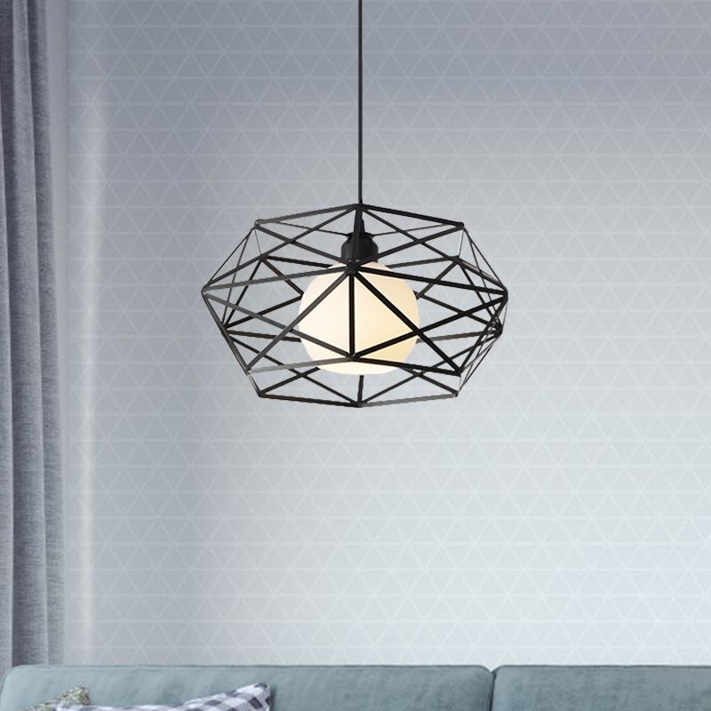 1 luminaire de suspension avec une nuance géométrique Métal Métal de salle à manger industrielle Pendante Lumière en noir / blanc