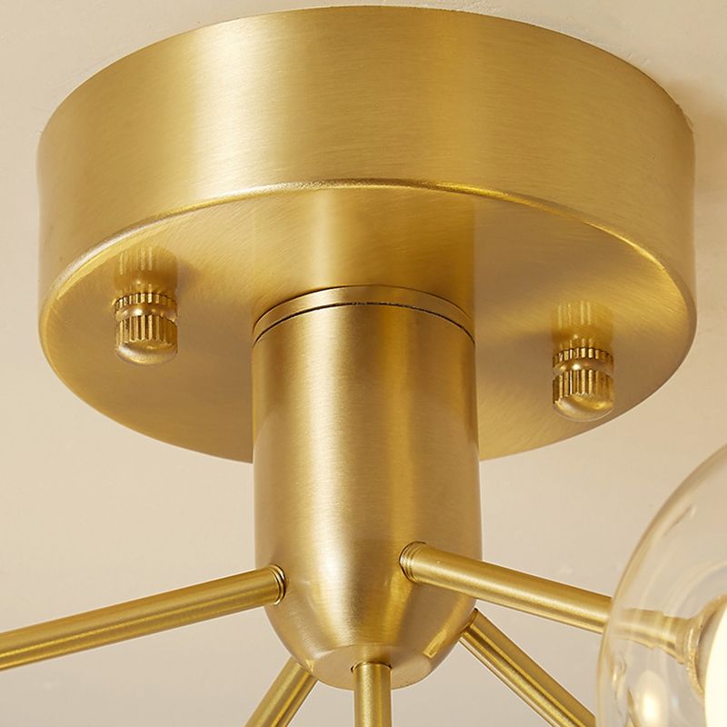 Ball Semi Flush Mount Chandelier Modern Clear and Frosted Glass 5-Light Corridor Ceiling Light