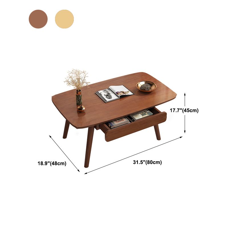 Solid Wood 4 Legs Coffee Table Rectangular Coffee Table with Storage