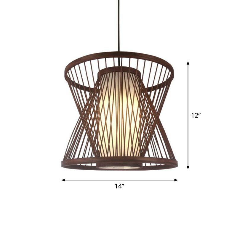 Coffee Finish Cage Hanging Lamp Contemporary Single-Bulb Bamboo Suspension Light
