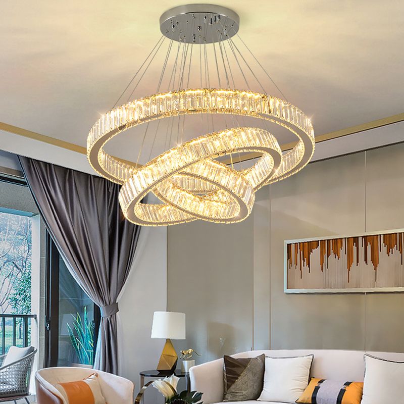 Lampada il lampadario di cristallo a LED a LED a LED a LED di cerchi di cerchi cromati per soggiorno