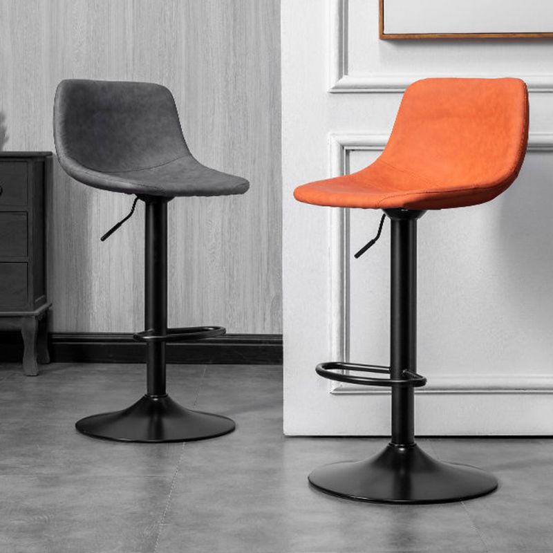 Scandinavian Metal Barstool Adjustable Low Back Faux Leather Barstools in Matte Finish