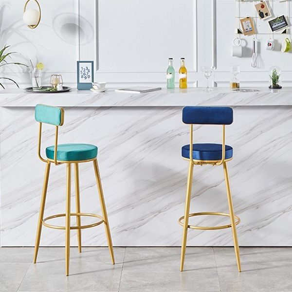 Nordic Armless Backrest Counter Stool Iron Cashier Bar Stool with Velvet Cushion