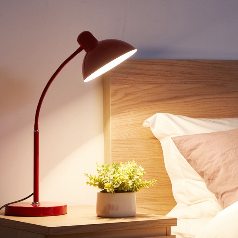 Bowl Shade Flexible Reading Lamp Macaron Style Metal 1 Bulb Bedroom Table Light