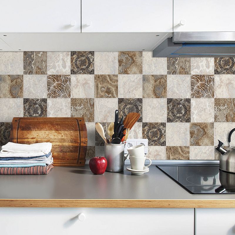 Brown Marble Wallpaper Panels Mosaics Modern Peel and Paste Wall Decor for Kitchen