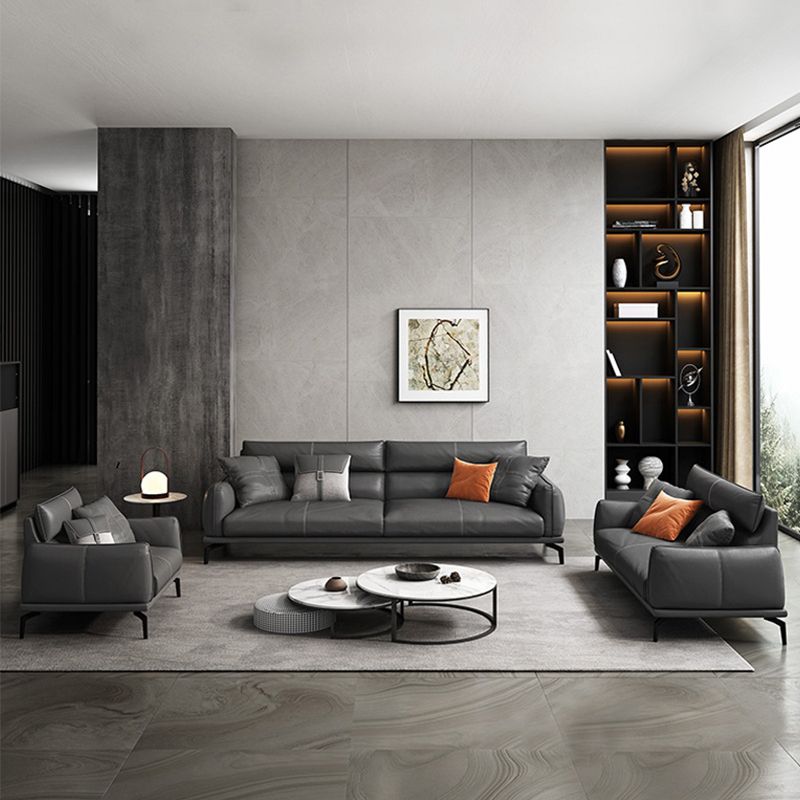 Modern Style Solid Wood Base Leather & Imitation Leather Rectangular Sofa