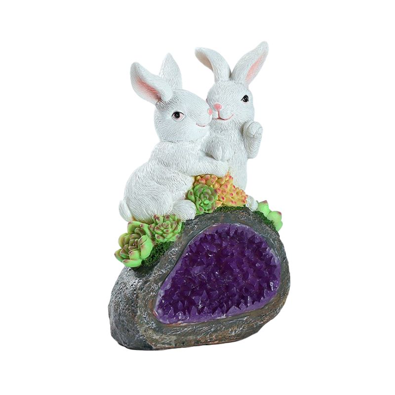 White Rabbit Solar Path Lighting Ideas Cartoon LED Resin Table Lamp for Courtyard
