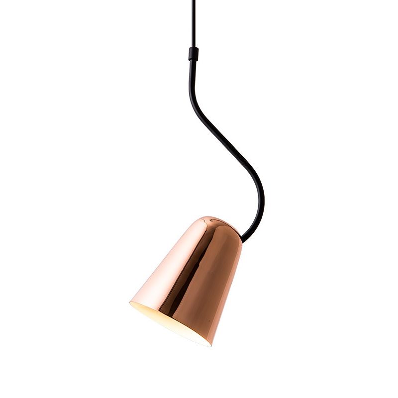 Copper Tapered Ceiling Light Minimalism 1 Head Iron Hanging Pendant with Curving Top