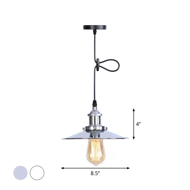Warehouse Flared Hanging Light Fixture 1 Head Iron Ceiling Suspension Lamp in White/Chrome