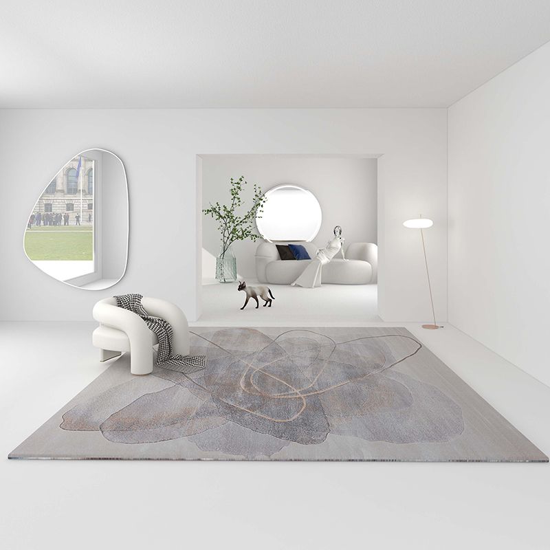 Grey Line Pattern Area Carpet Polyester Modern Area Rug Stain Resistant Rug for Home Decor