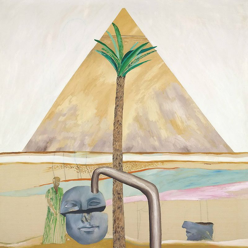 Full Size Aesthetics Wall Murals Brown Great Pyramid at Giza with Broken Head Painting Wall Art, Custom Print
