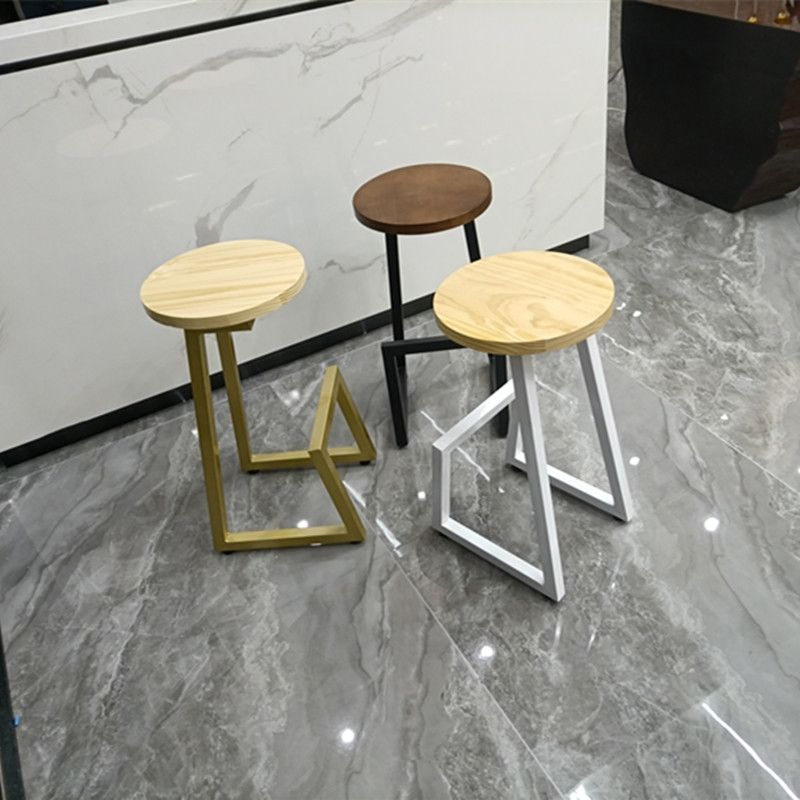 Modern Armless Bar Stool Indoor Round Seat Bar Chair with Metal Legs