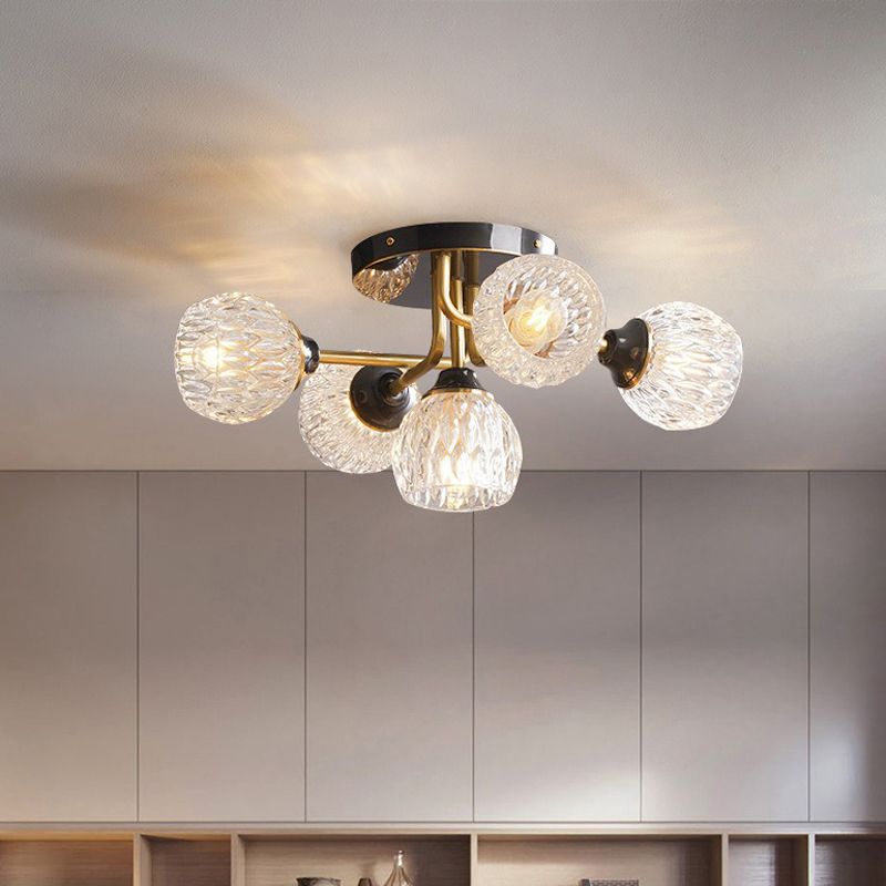 Modern Simple Black Ceiling Light Ball Shape Glass Shade Ceiling Lamp for Bedroom