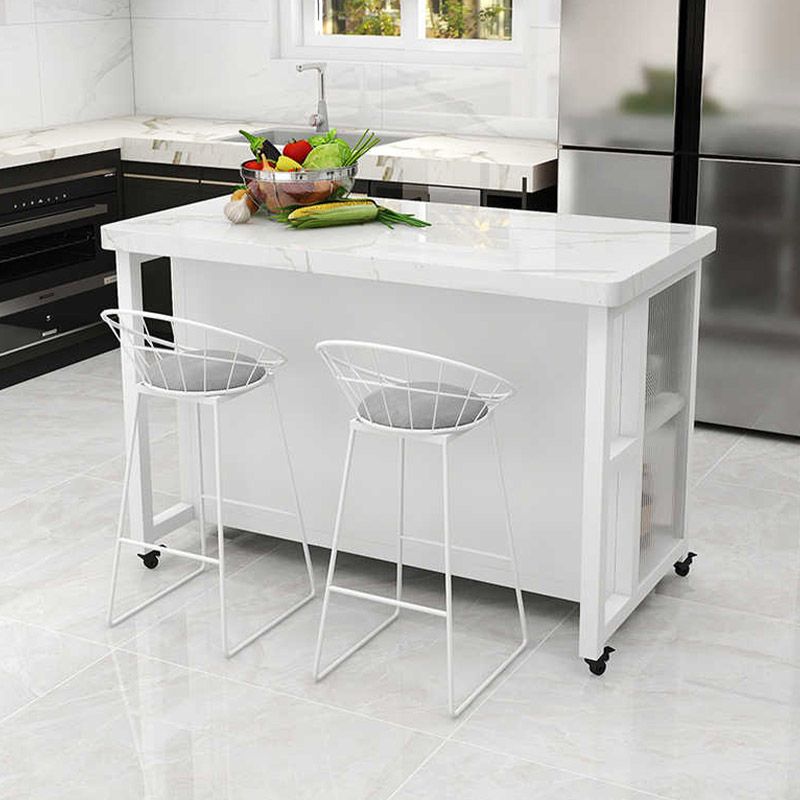 Kitchen Island Table Dining Room Modern Prep Table with Storage Cabinet