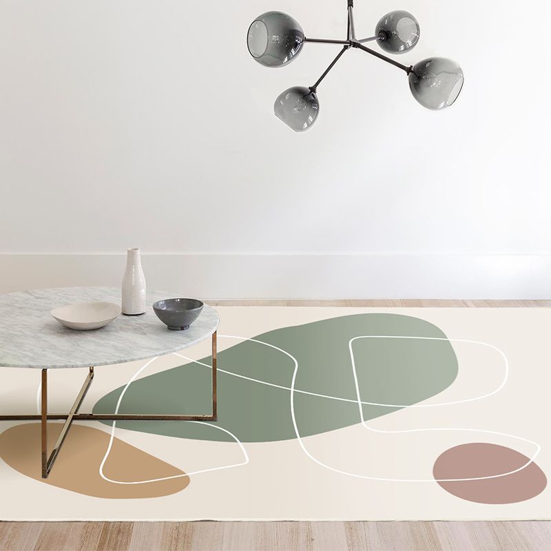 Light Beige Modern Rug Polyester Color Block Rug Stain Resistant Rug for Living Room