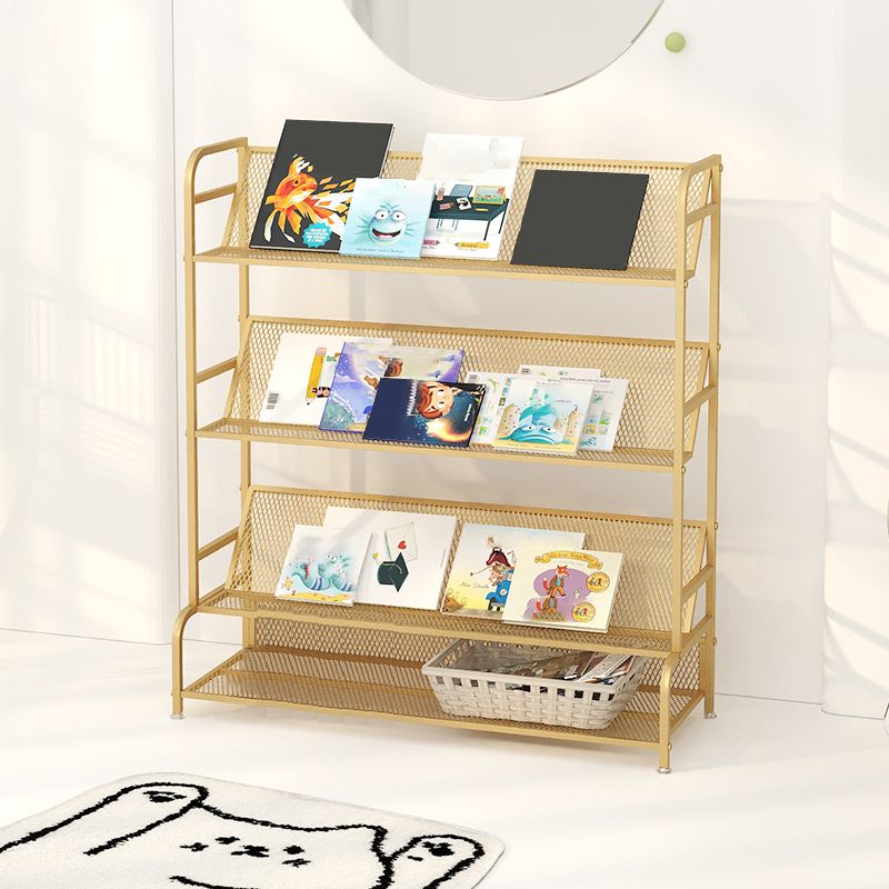 Scandinavian 4 Shelves Bookshelf Standard Metal Open Back Bookcase