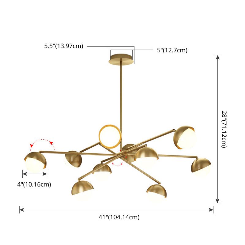 Postmodern Sputnik Chandelier Metal Living Room Pendant Light with White Glass Shade