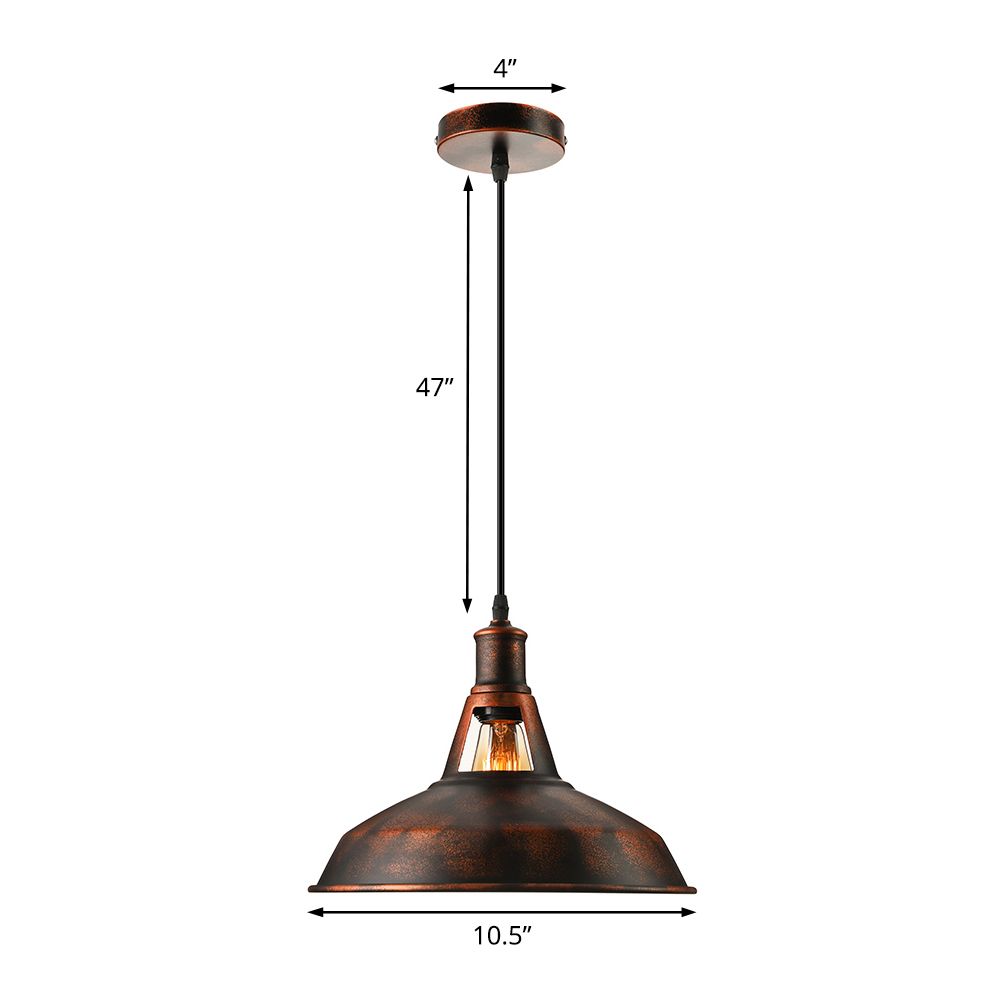 Metal Rust Pendant Light Fixture with Barn Shade 1 Bulb Rustic Style Hanging Lamp with Adjustable Cord, 10.5"/12"/15" Width