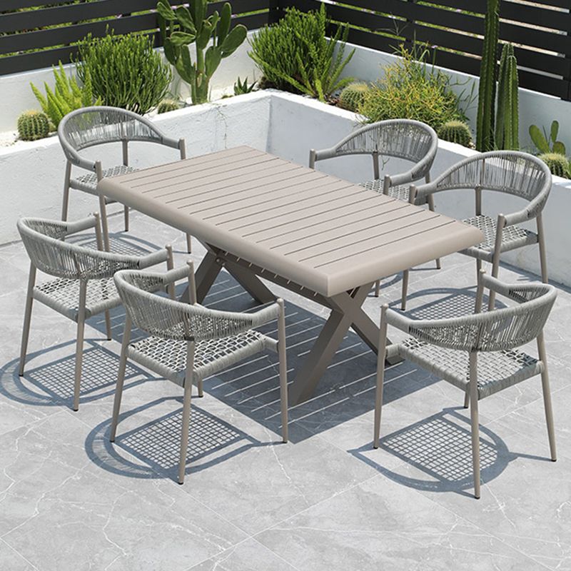 Tropical Outdoor Bistro Chairs with Metal Base and Arms in Faux Rattan