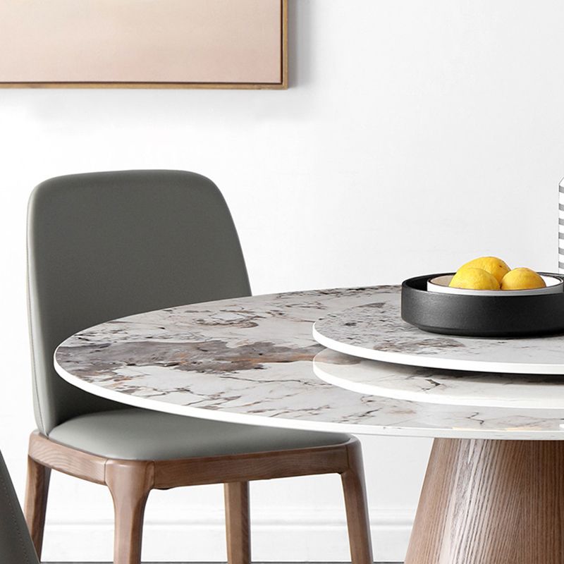 Round Sintered Stone Dining Table Stone Table in White with Pedestal