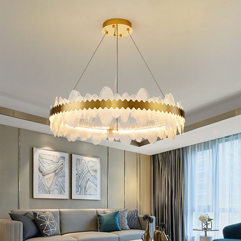 Luz de techo minimalista de vidrio ondulado LED de vidrio ondulado de la sala de estar en oro