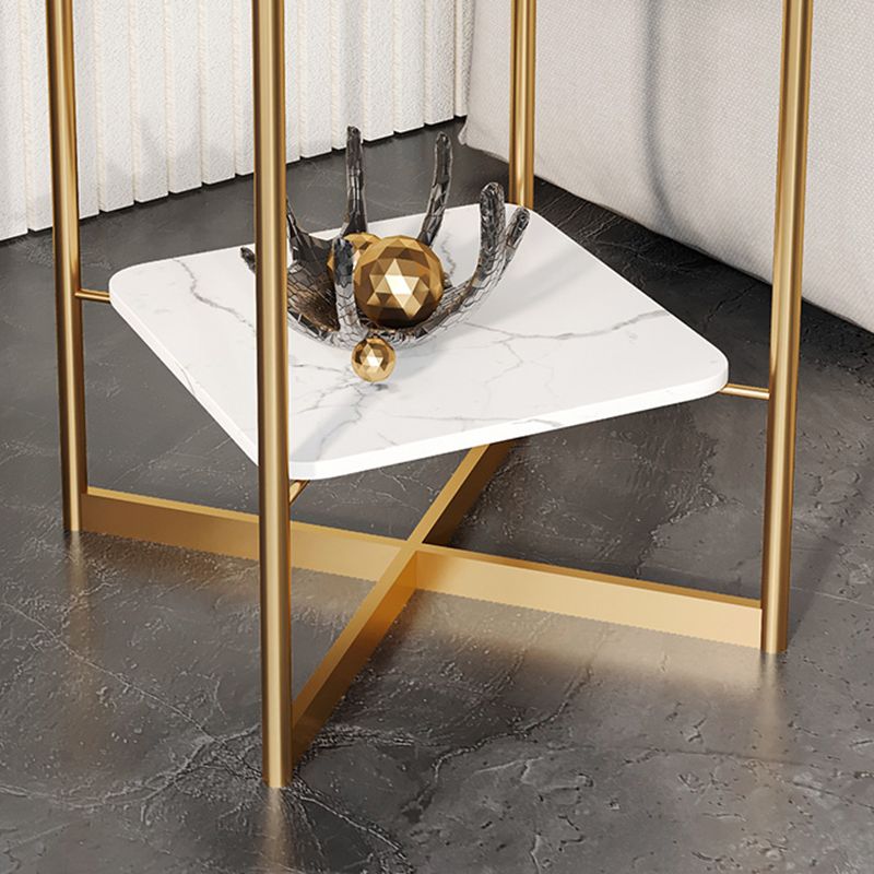 Dia 15.7"/19.7" Stone/Glass Round Side Table Shelf Included Cross Legs End Table