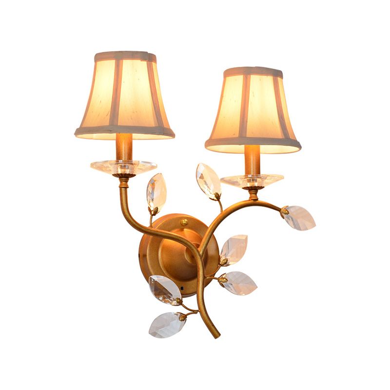 Metal Branch Wall Light Lodge Stylish 2 Lights Brass Wall Sconce Fixture with/without Bell Shade for Indoor