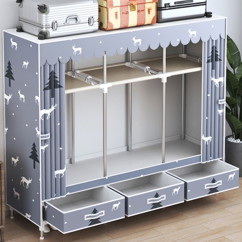 Modern Style Wardrobe Armoire Silver Steel Frame Wardrobe with Drawer