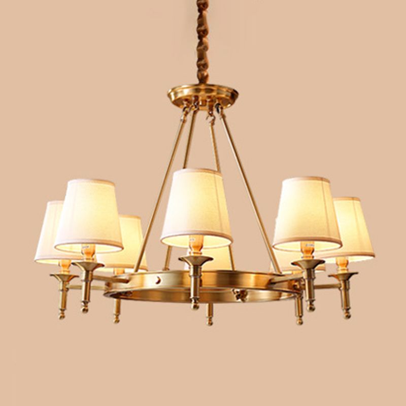 Metallic Candlestick Chandelier Lighting Classic Living Room Pendant Light with Bucket Fabric Shade