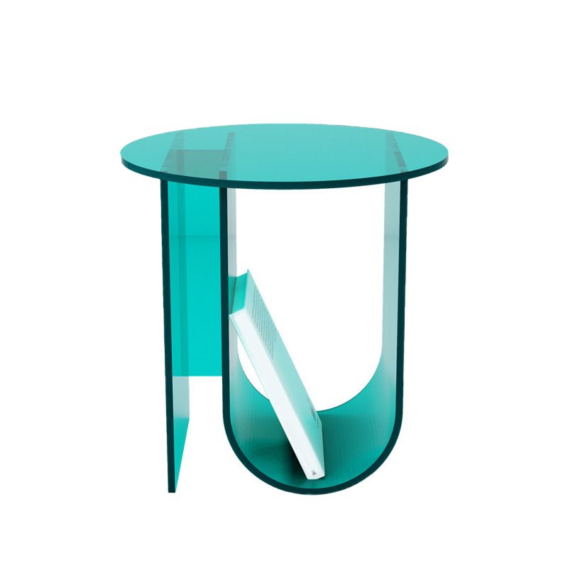 Modern Acrylic Round End Table Abstract Base Side Table with Storage