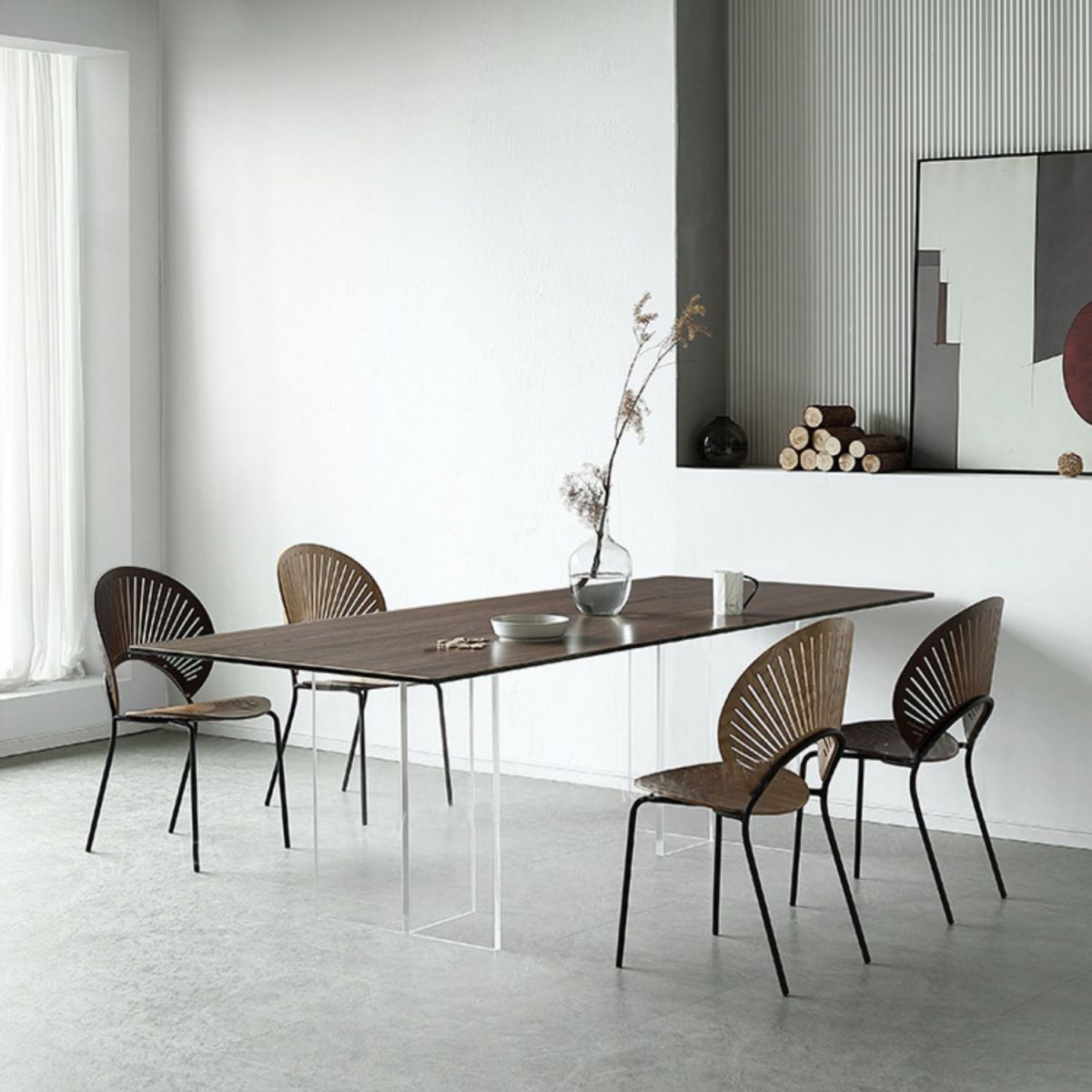 Rectangle Dining Table Acrylic Base Table for Kitchen Dining Room