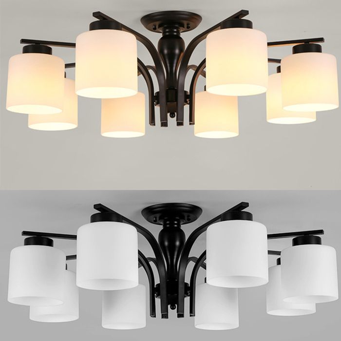 Glass Semi Flush Mount Lighting Simplistic Black Cylindrical Living Room Semi Flush Light