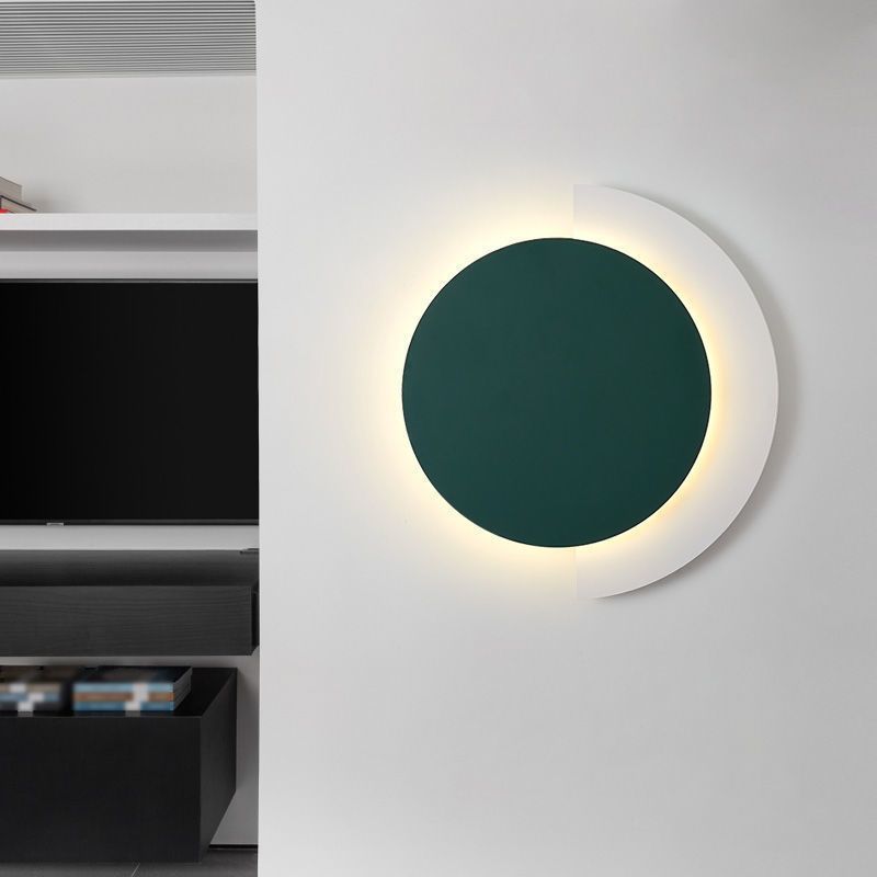 Single Modern Wall Mounted Sconce LED Round Wall Light in Green/Black/Orange Finish