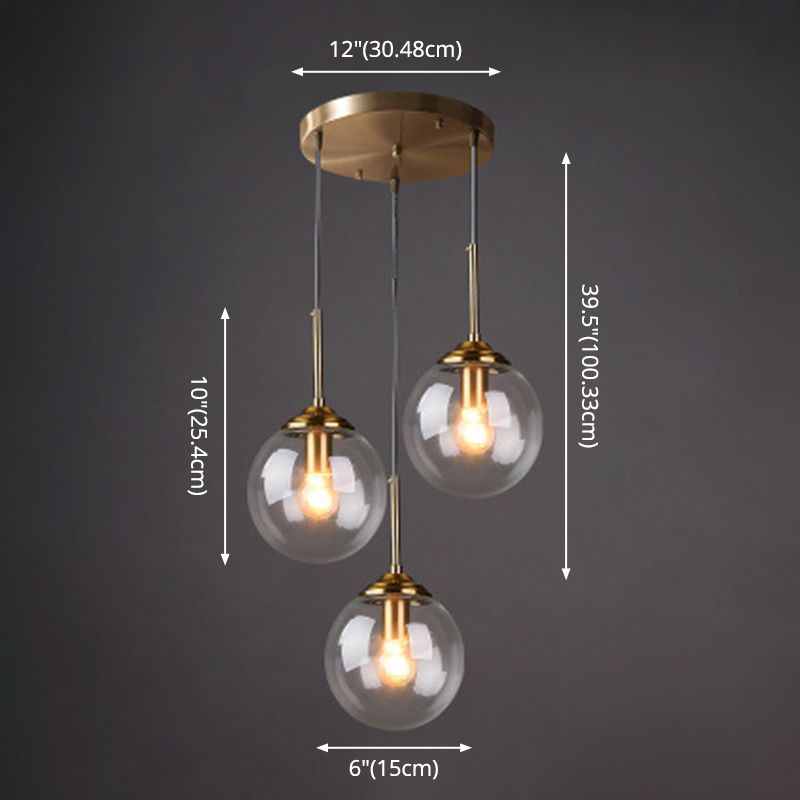 3 Lights Globe Hanging Ceiling Lights Minimalist Glass Multi Light Pendant for Restaurant