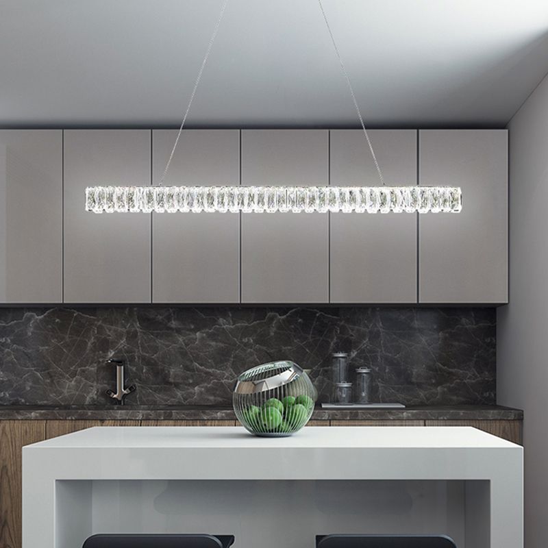 Nordic Style Crystal Hanging Lamp Rectangle Shape Island Light Fixture for Living Room