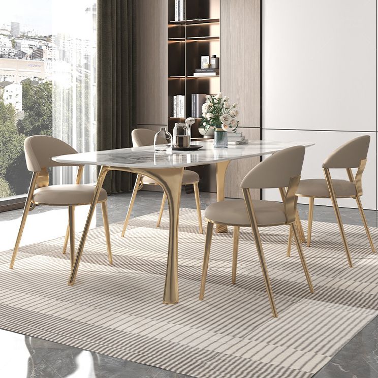 Luxury 1/2/5/7 Pieces Dining Set Sintered Stone Top Dining Table with Leather Chairs