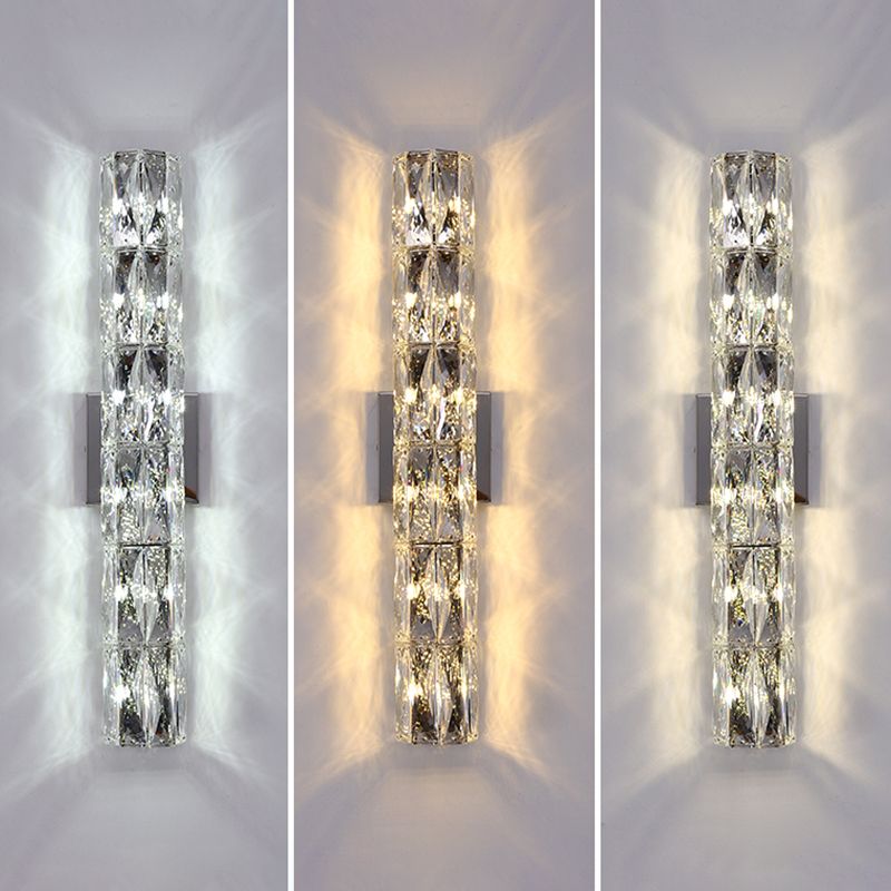 Silver Crystal Wall Sconce in Modern Concise Style Stainless-Steel Rectangular Wall Lamp for Interior Spaces