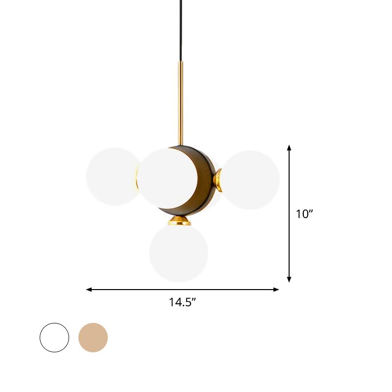 Orbs Restaurant Kronleuchter Anhänger Weiß/Bernsteinglas 5 Lichter Mitte des Jahrhunderts Deckenhängung Lampe mit Burst -Design