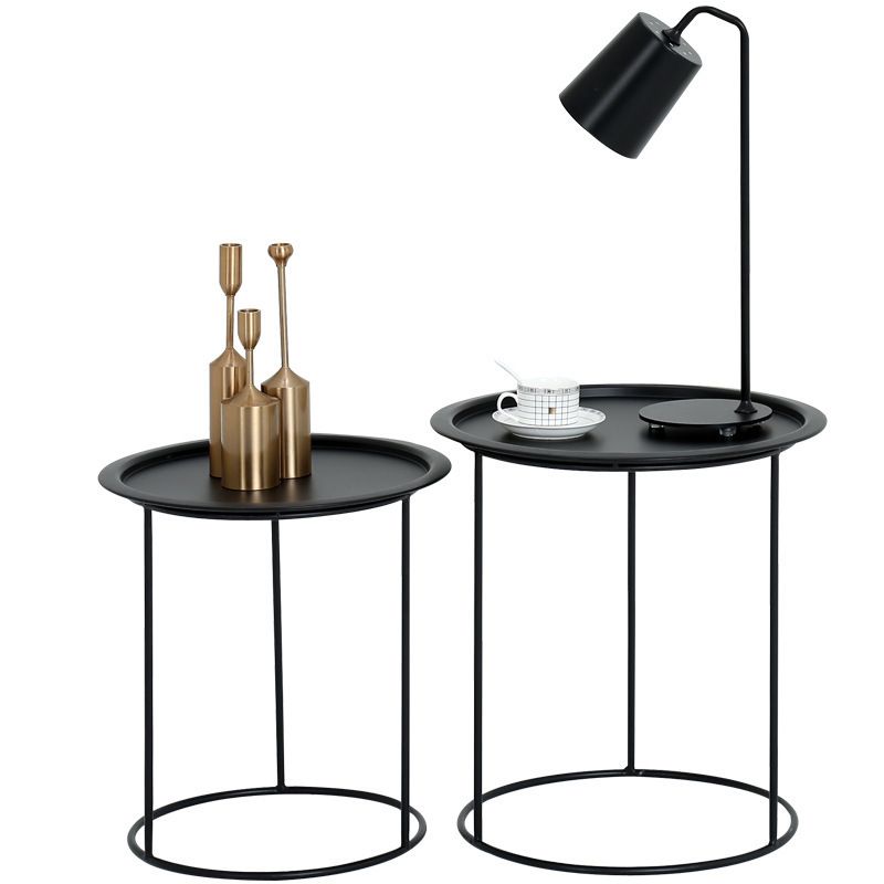 Mid-Century Metallic Side End Snack Table Round Side End Table