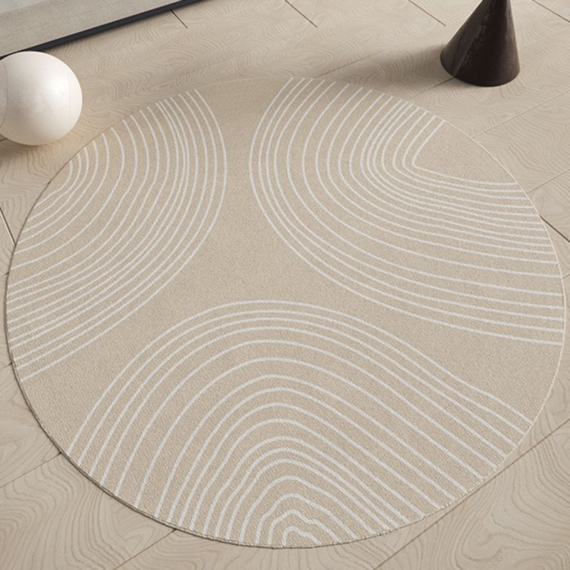 Beige Circle Carpet Polyester Simple Carpet Stain Resistant Carpet for Living Room