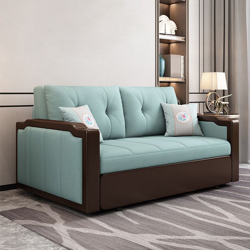Contemporary Tufted Fabric Sofa Bed with Square Arms in Blue